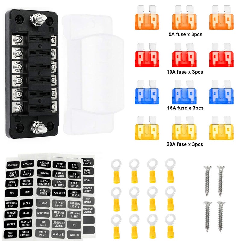 PSEQT Mini 6-Way Marine Blade Fuse Block with Negative Bus ATC/ATO Waterproof Automotive Fuse Box Standard Circuit Holder Panel for Boat Yacht Vehicle Auto RV Car Trailer Truck SUV - Image 2